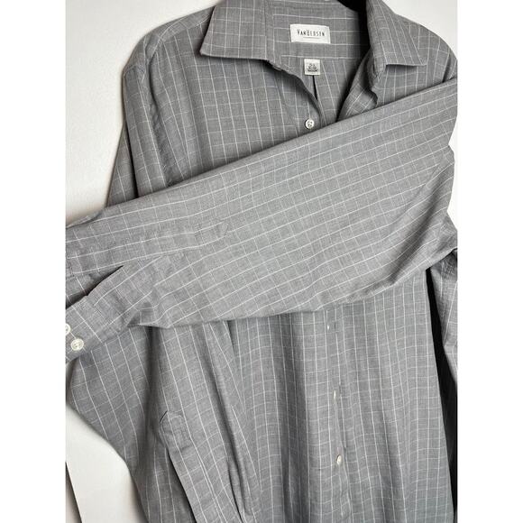 Men's Long Sleeve Dress Shirt Size 15 1/2 Gray Striped Button Up Shirt For Men - Picture 5 of 9